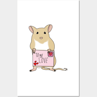 Cute golden gerbil holding love letter Posters and Art